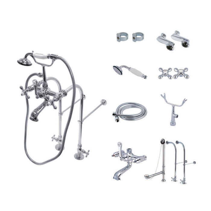 Vintage CCK5101AX Two-Handle 2-Hole Freestanding Clawfoot Tub Faucet Package with Supply Line, Hand Shower and Tub Drain, Polished Chrome