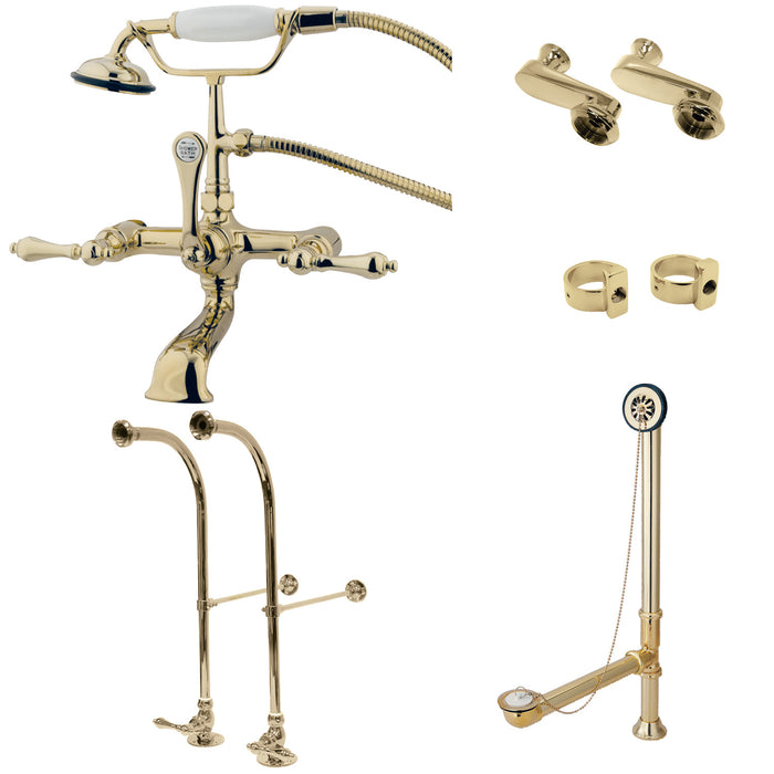 Kingston Heirloom CCK5102AL - Vintage Two-Handle 2-Hole Freestanding Clawfoot Tub Faucet Package with Supply Line, Hand Shower and Tub Drain, Polished Brass