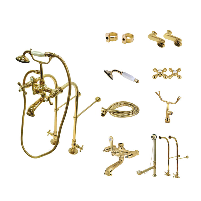 Kingston Heirloom CCK5102AX - Vintage Two-Handle 2-Hole Freestanding Clawfoot Tub Faucet Package with Supply Line, Hand Shower and Tub Drain, Polished Brass