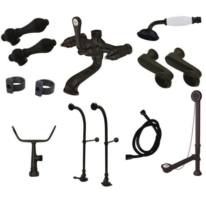 Kingston Heirloom CCK5105AL - Vintage Two-Handle 2-Hole Freestanding Clawfoot Tub Faucet Package with Supply Line, Hand Shower and Tub Drain, Oil Rubbed Bronze