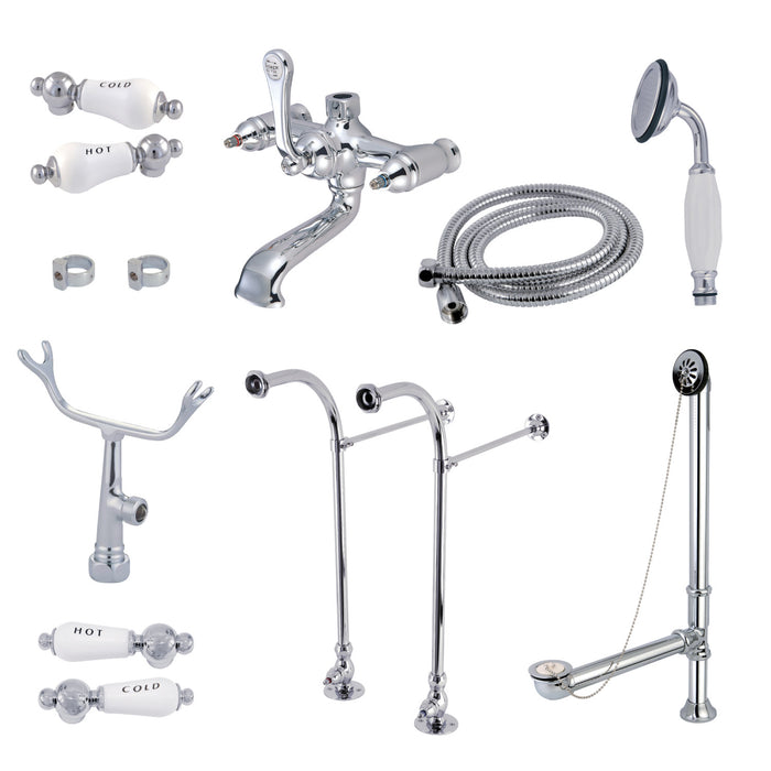 Kingston Heirloom CCK5171CPL - Vintage Three-Handle 2-Hole Freestanding Clawfoot Tub Faucet Package with Supply Line, Hand Shower and Tub Drain, Polished Chrome