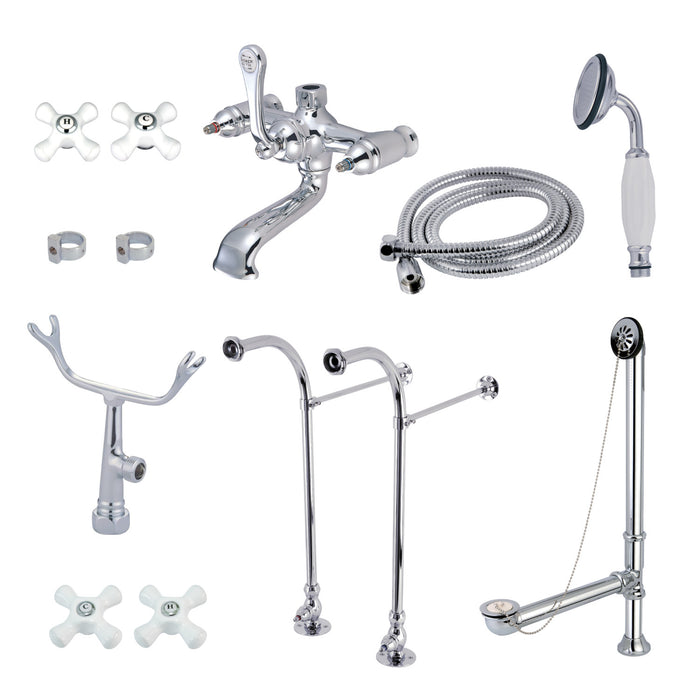Kingston Heirloom CCK5171PX - Vintage Three-Handle 2-Hole Freestanding Clawfoot Tub Faucet Package with Supply Line, Hand Shower and Tub Drain, Polished Chrome