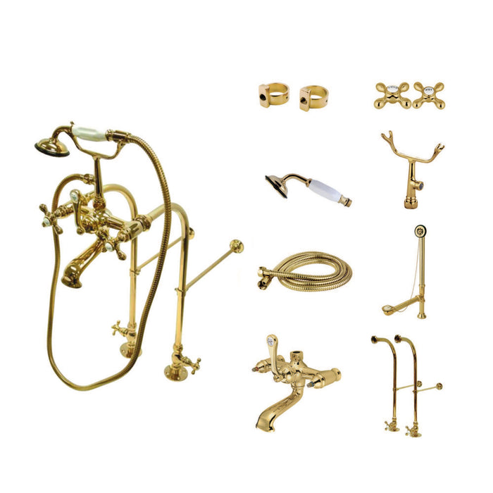 Kingston Heirloom CCK5172AX - Vintage Two-Handle 2-Hole Freestanding Clawfoot Tub Faucet Package with Supply Line, Hand Shower and Tub Drain, Polished Brass