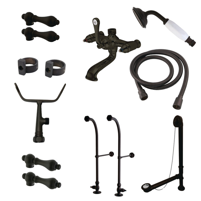 Kingston Heirloom CCK5175AL - Vintage Three-Handle 2-Hole Freestanding Clawfoot Tub Faucet Package with Supply Line, Hand Shower and Tub Drain, Oil Rubbed Bronze