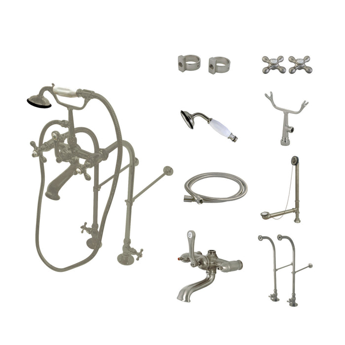 Kingston Heirloom CCK5178AX - Vintage Two-Handle 2-Hole Freestanding Clawfoot Tub Faucet Package with Supply Line, Hand Shower and Tub Drain, Brushed Nickel