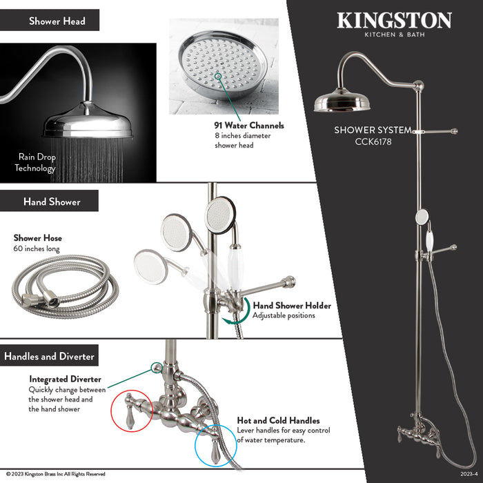 Vintage CCK6171 Tub Wall Mount Rain Drop Shower System with Hand Shower, Polished Chrome