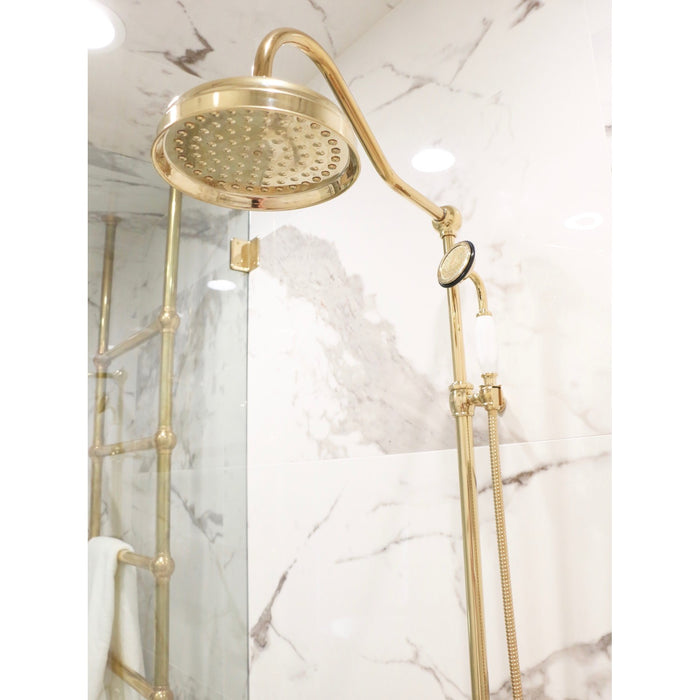 Kingston Heirloom CCK6172 - Vintage Tub Wall Mount Rain Drop Shower System with Hand Shower, Polished Brass