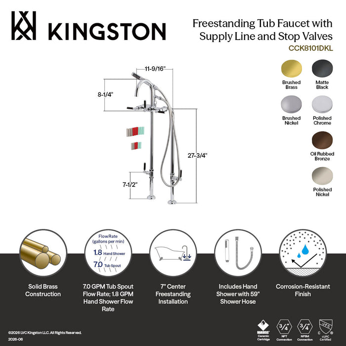 Kingston Sona CCK8106DKL - Concord Freestanding Tub Faucet with Supply Line and Stop Valve, Polished Nickel