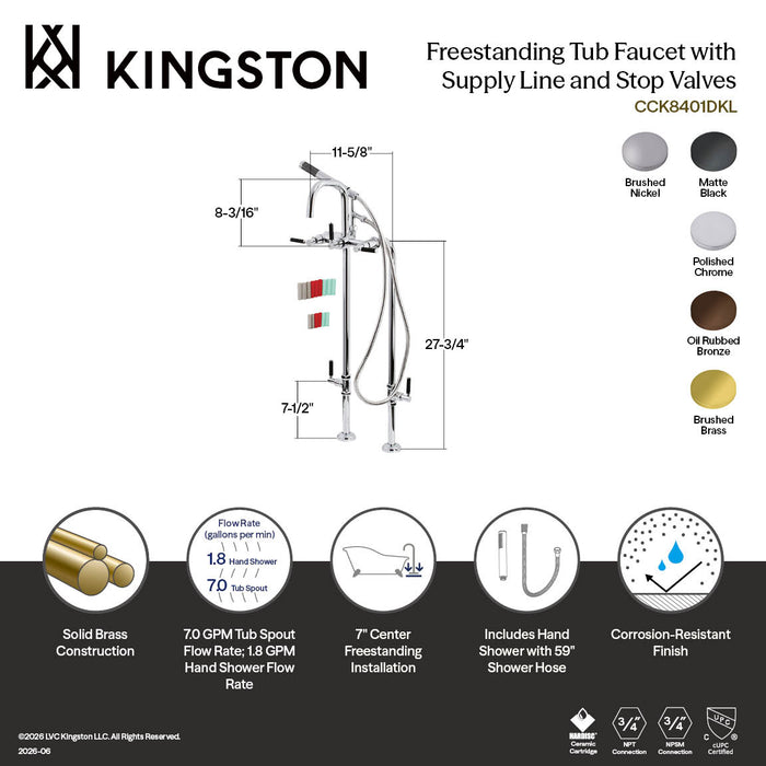 Kingston Sona CCK8405DKL - Concord Freestanding Tub Faucet with Supply Line and Stop Valve, Oil Rubbed Bronze