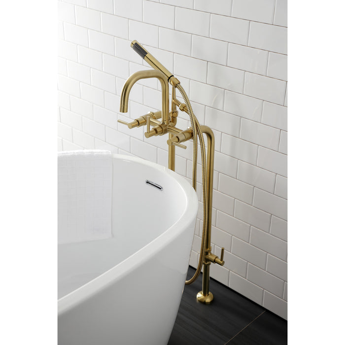 Kingston Sona CCK8407DL - Concord Freestanding Tub Faucet with Supply Line and Stop Valve, Brushed Brass