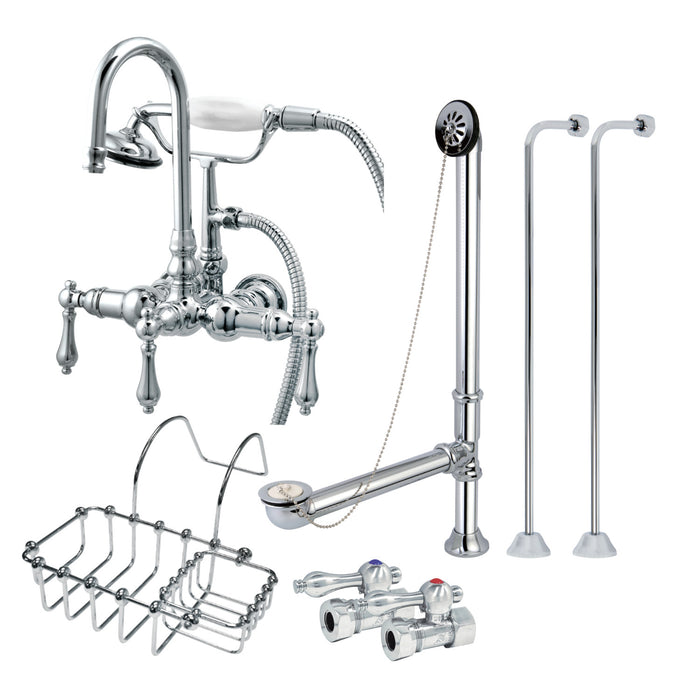 Kingston Heirloom CCK8T1SS-SB Two-Handle 2-Hole Tub Wall Mount Clawfoot Tub Faucet Package with Supply Line, Hand Shower and Tub Drain, Polished Chrome