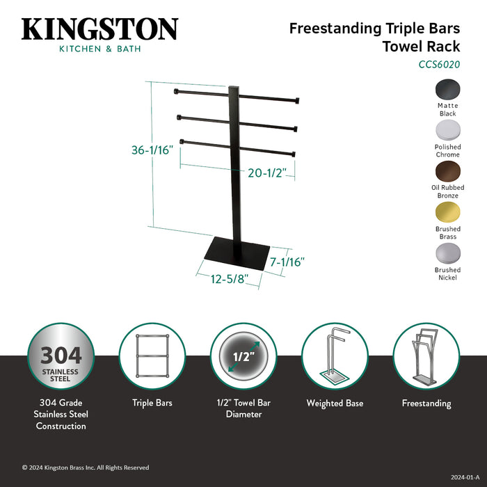 Kingston Sona CCS6028 - Edenscape 36-Inch Freestanding Pedestal T-Shape Towel Rack, Brushed Nickel
