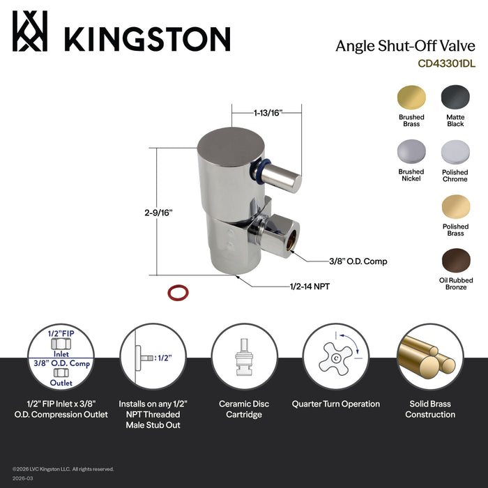 Kingston Sona CD43300DL - Concord 1/2-Inch FIP x 3/8-Inch O.D. Anti-Seize Deluxe Quarter-Turn Ceramic Hardisc Cartridge Angle Stop, Matte Black