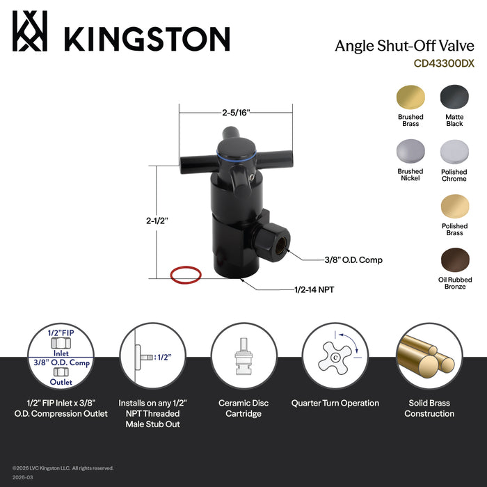 Kingston Sona CD43302DX - Concord 1/2-Inch FIP x 3/8-Inch O.D. Anti-Seize Deluxe Quarter-Turn Ceramic Hardisc Cartridge Angle Stop, Polished Brass