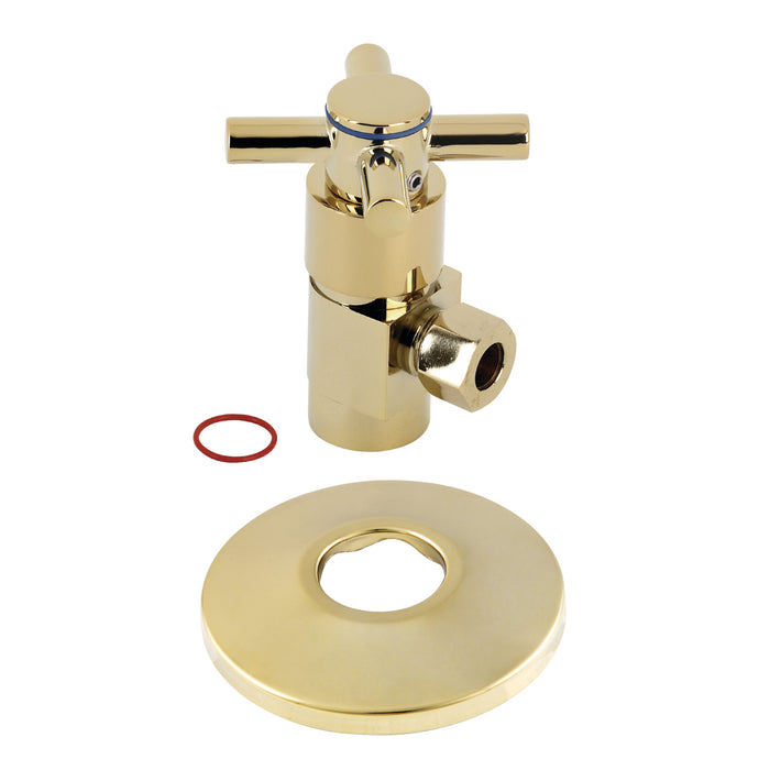 Kingston Sona CD43302DXK 1/2-Inch FIP x 3/8-Inch O.D. Anti-Seize Deluxe Quarter-Turn Ceramic Hardisc Cartridge Angle Stop with Flange, Polished Brass