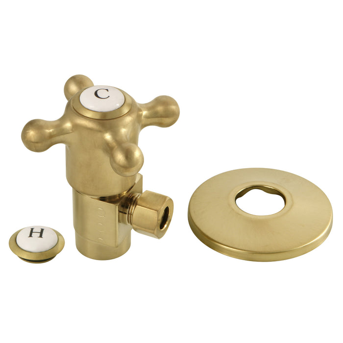 Kingston Heirloom CD43307BXK 1/2-Inch FIP x 3/8-Inch O.D. Anti-Seize Deluxe Quarter-Turn Ceramic Hardisc Cartridge Angle Stop with Flange, Brushed Brass