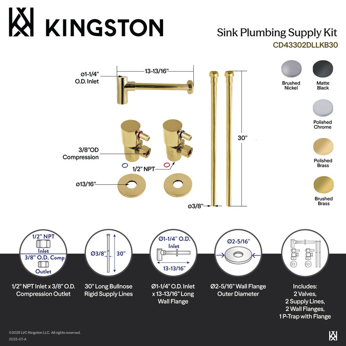 Kingston Sona CD43308DLLKB30 - Trimscape Modern Plumbing Sink Trim Kit with Bottle Trap, Brushed Nickel