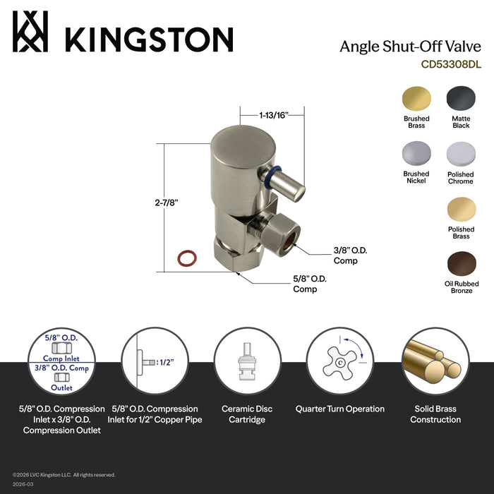 Kingston Sona CD53301DL - Concord 5/8-Inch O.D. Comp x 3/8-Inch O.D. Comp Anti-Seize Deluxe Quarter-Turn Ceramic Hardisc Cartridge Angle Stop, Polished Chrome