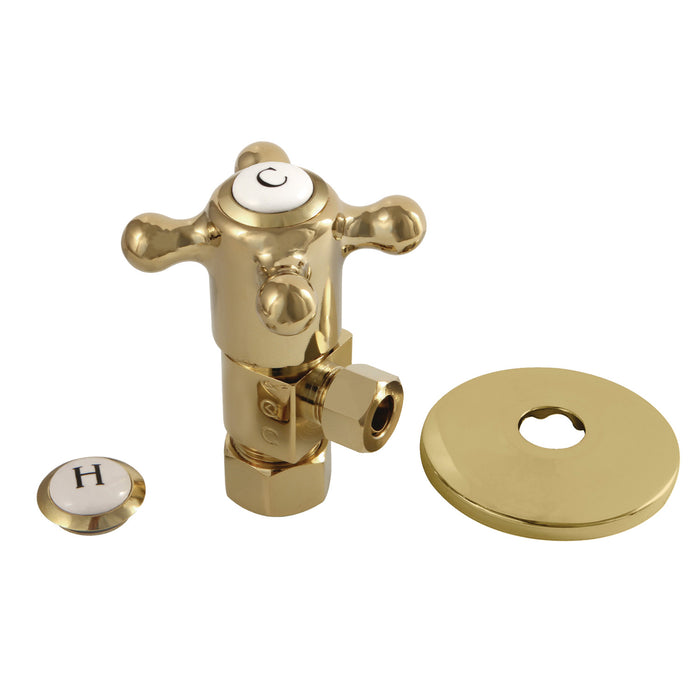 Kingston Heirloom CD53302BXK 5/8-Inch O.D. Comp x 3/8-Inch O.D. Comp Anti-Seize Deluxe Quarter-Turn Ceramic Hardisc Cartridge Angle Stop with Flange, Polished Brass