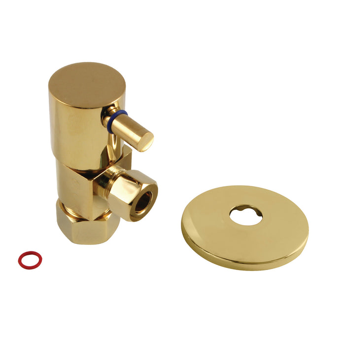 Kingston Sona CD53302DLK 5/8-Inch O.D. Comp x 3/8-Inch O.D. Comp Anti-Seize Deluxe Quarter-Turn Ceramic Hardisc Cartridge Angle Stop with Flange, Polished Brass