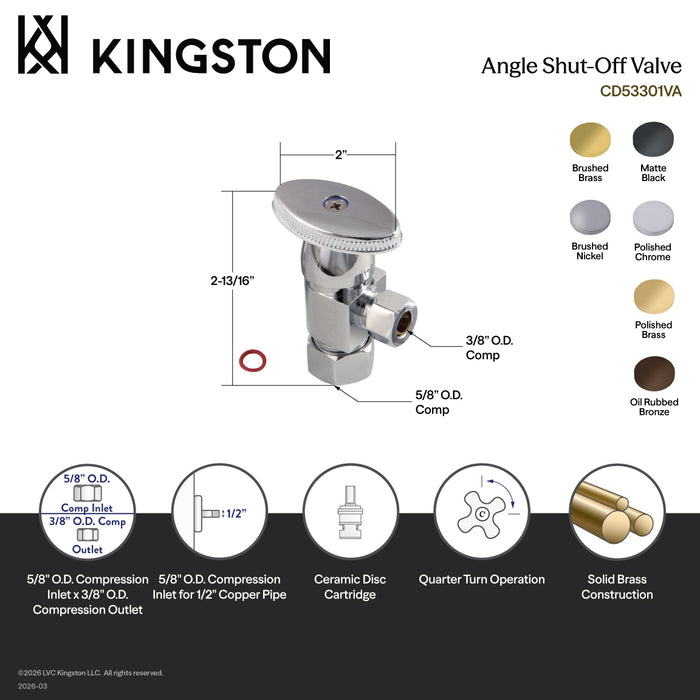 Kingston Americana CD53302VA 5/8-Inch O.D. Comp x 3/8-Inch O.D. Comp Anti-Seize Deluxe Quarter-Turn Ceramic Hardisc Cartridge Angle Stop, Polished Brass