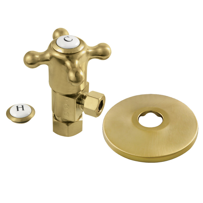 Kingston Heirloom CD53307BXK 5/8-Inch O.D. Comp x 3/8-Inch O.D. Comp Anti-Seize Deluxe Quarter-Turn Ceramic Hardisc Cartridge Angle Stop with Flange, Brushed Brass