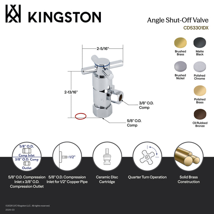 Kingston Sona CD53307DX - Concord 5/8-Inch O.D. Comp x 3/8-Inch O.D. Comp Anti-Seize Deluxe Quarter-Turn Ceramic Hardisc Cartridge Angle Stop, Brushed Brass