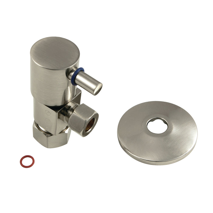 Kingston Sona CD53308DLK 5/8-Inch O.D. Comp x 3/8-Inch O.D. Comp Anti-Seize Deluxe Quarter-Turn Ceramic Hardisc Cartridge Angle Stop with Flange, Brushed Nickel