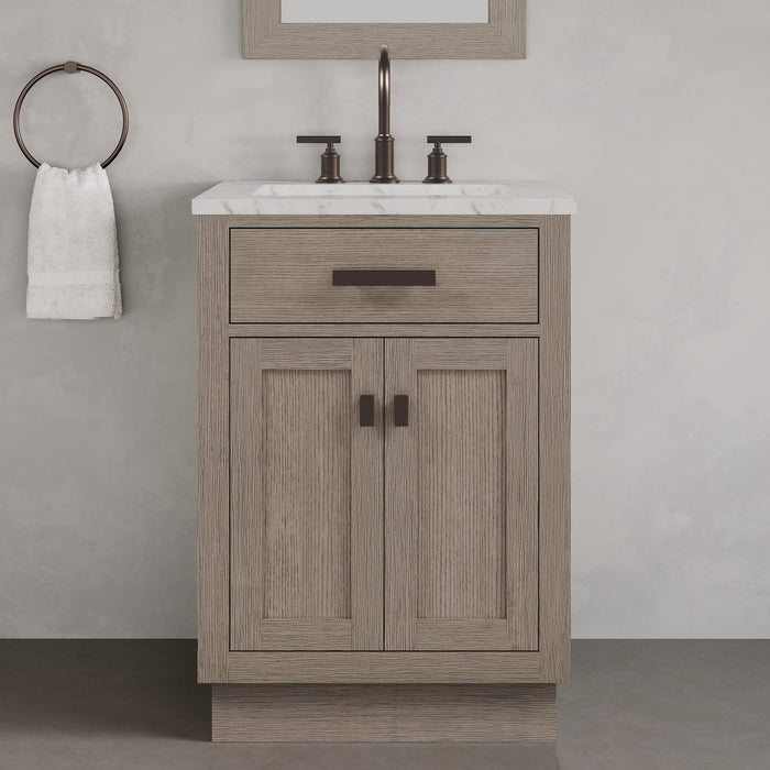 Kingston Chestnut CH24CW03GK - 24 in. x 21.5 in. Bathroom Vanity Marble Top and White Basin, Grey Oak