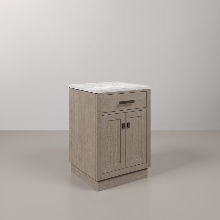 Kingston Chestnut CH24CW03GK - 24 in. x 21.5 in. Bathroom Vanity Marble Top and White Basin, Grey Oak