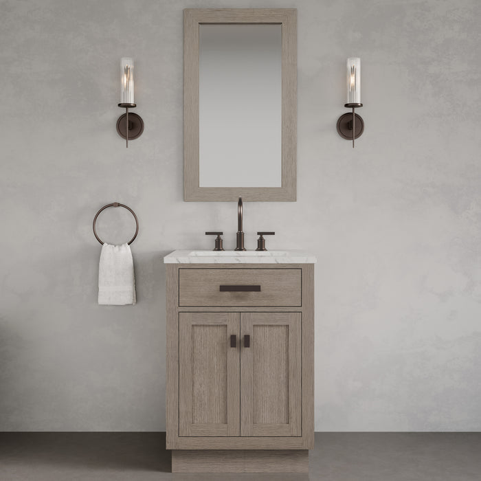 Kingston Chestnut CH24CW03GK - 24 in. x 21.5 in. Bathroom Vanity Marble Top and White Basin, Grey Oak