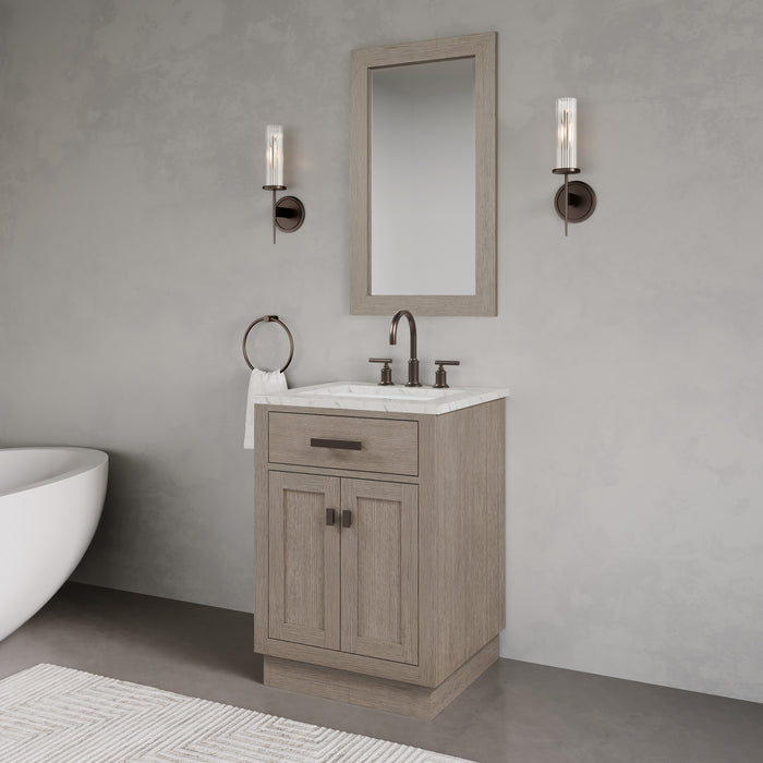 Kingston Chestnut CH24CW03GK - 24 in. x 21.5 in. Bathroom Vanity Marble Top and White Basin, Grey Oak
