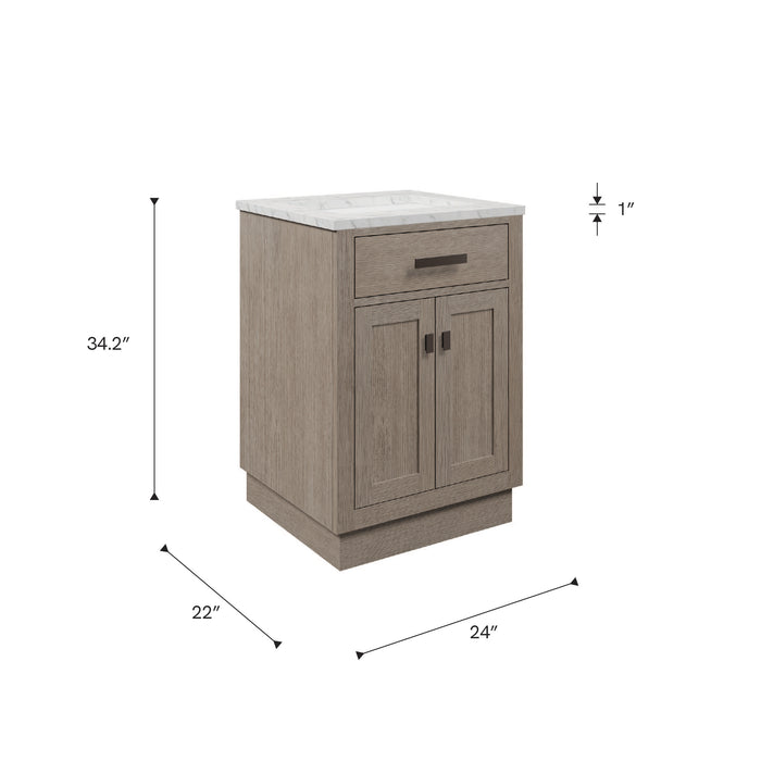 Kingston Chestnut CH24CW03GK - 24 in. x 21.5 in. Bathroom Vanity Marble Top and White Basin, Grey Oak
