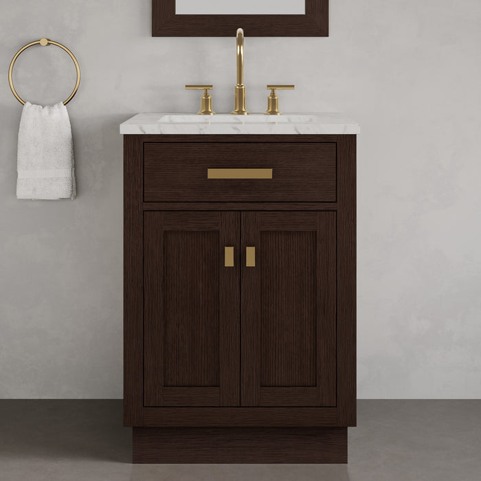 Kingston Chestnut CH24CW06BK - 24 in. x 21.5 in. Bathroom Vanity Marble Top and White Basin, Brown Oak