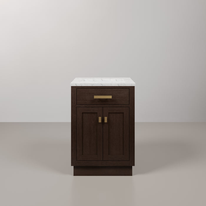 Kingston Chestnut CH24CW06BK - 24 in. x 21.5 in. Bathroom Vanity Marble Top and White Basin, Brown Oak