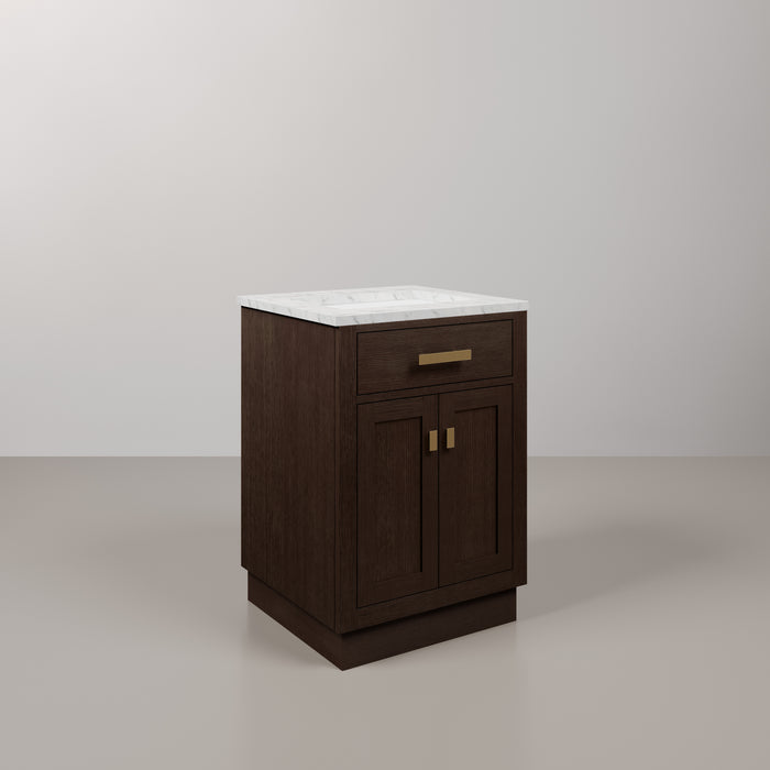 Kingston Chestnut CH24CW06BK - 24 in. x 21.5 in. Bathroom Vanity Marble Top and White Basin, Brown Oak