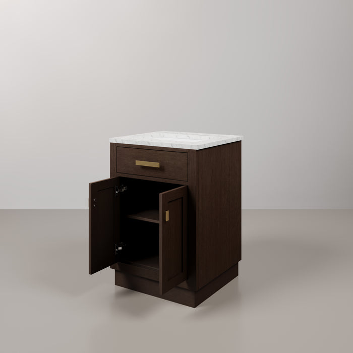 Kingston Chestnut CH24CW06BK - 24 in. x 21.5 in. Bathroom Vanity Marble Top and White Basin, Brown Oak