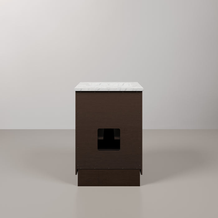 Kingston Chestnut CH24CW06BK - 24 in. x 21.5 in. Bathroom Vanity Marble Top and White Basin, Brown Oak