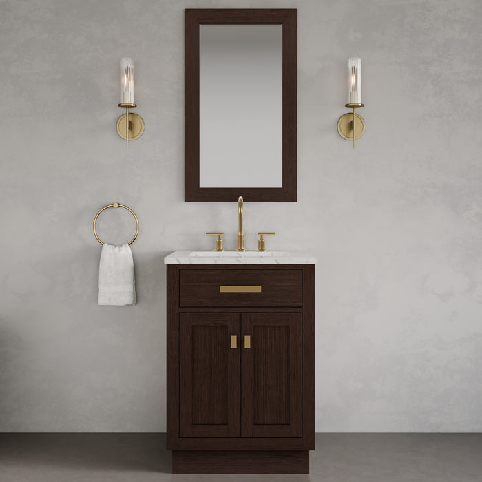 Kingston Chestnut CH24CW06BK - 24 in. x 21.5 in. Bathroom Vanity Marble Top and White Basin, Brown Oak