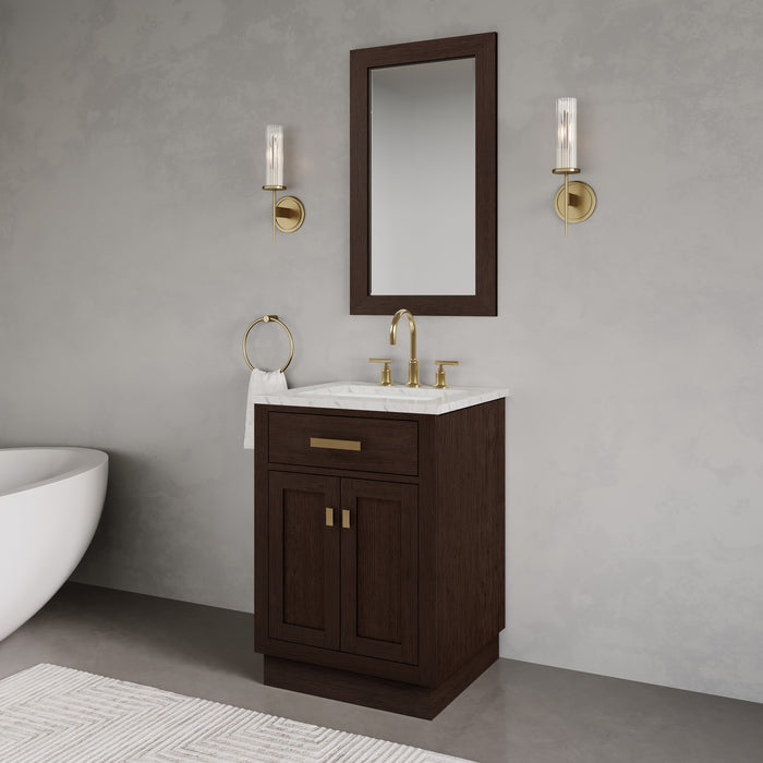 Kingston Chestnut CH24CW06BK - 24 in. x 21.5 in. Bathroom Vanity Marble Top and White Basin, Brown Oak