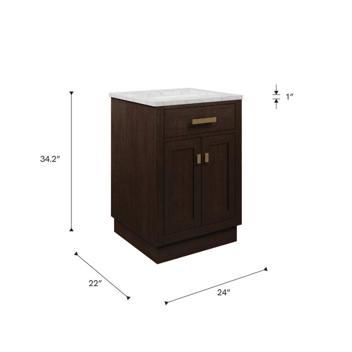 Kingston Chestnut CH24CW06BK - 24 in. x 21.5 in. Bathroom Vanity Marble Top and White Basin, Brown Oak