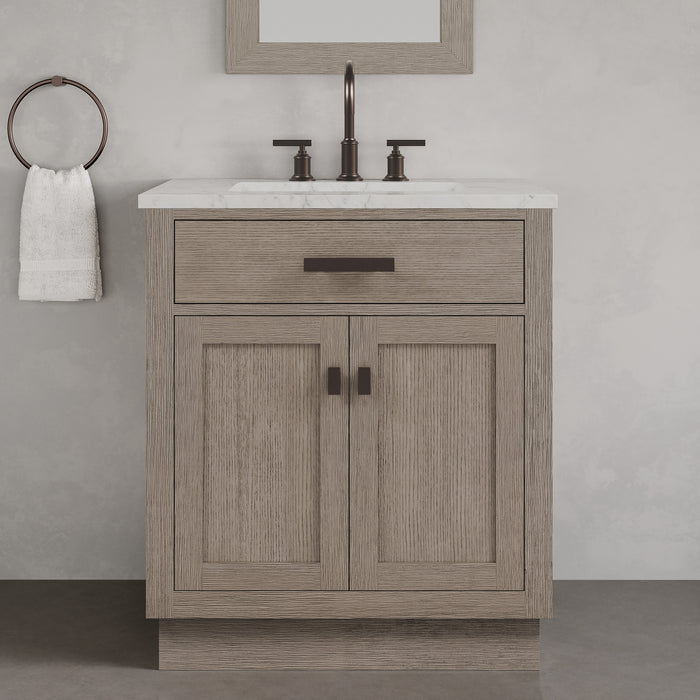 Kingston Chestnut CH30CW03GK - 30 in. x 21.5 in. Bathroom Vanity Marble Top and White Basin, Grey Oak