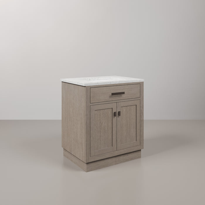 Kingston Chestnut CH30CW03GK - 30 in. x 21.5 in. Bathroom Vanity Marble Top and White Basin, Grey Oak