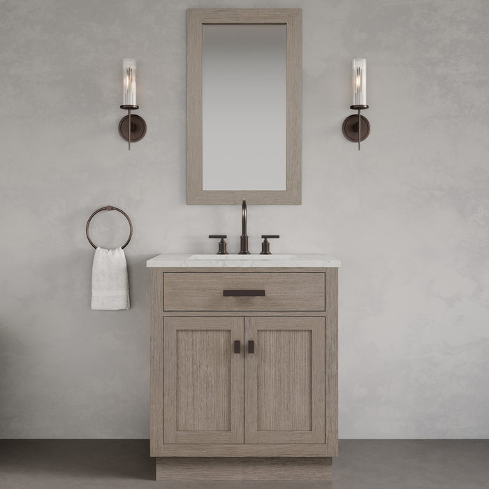 Kingston Chestnut CH30CW03GK - 30 in. x 21.5 in. Bathroom Vanity Marble Top and White Basin, Grey Oak
