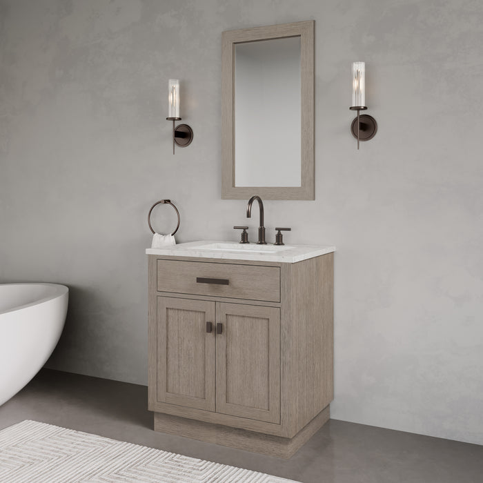 Kingston Chestnut CH30CW03GK - 30 in. x 21.5 in. Bathroom Vanity Marble Top and White Basin, Grey Oak