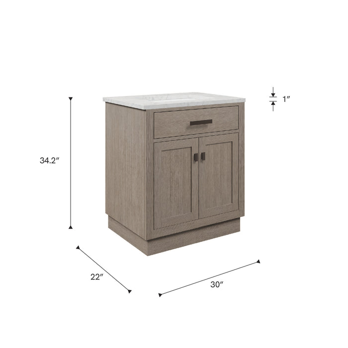 Kingston Chestnut CH30CW03GK - 30 in. x 21.5 in. Bathroom Vanity Marble Top and White Basin, Grey Oak