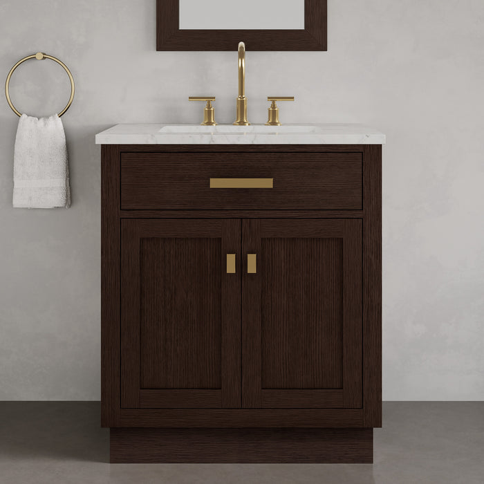 Kingston Chestnut CH30CW06BK - 30 in. x 21.5 in. Bathroom Vanity Marble Top and White Basin, Brown Oak
