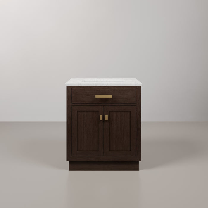 Kingston Chestnut CH30CW06BK - 30 in. x 21.5 in. Bathroom Vanity Marble Top and White Basin, Brown Oak