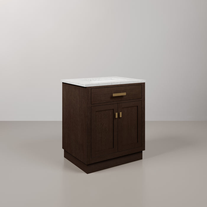 Kingston Chestnut CH30CW06BK - 30 in. x 21.5 in. Bathroom Vanity Marble Top and White Basin, Brown Oak