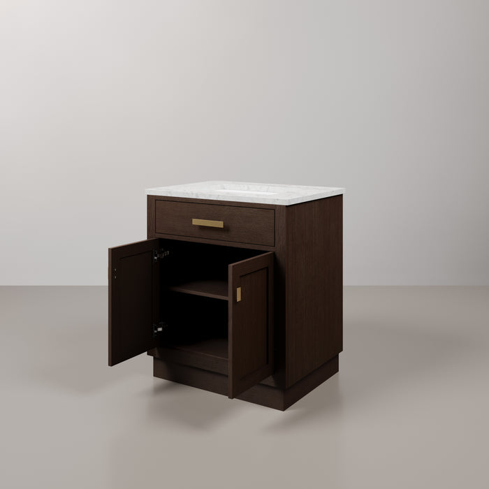 Kingston Chestnut CH30CW06BK - 30 in. x 21.5 in. Bathroom Vanity Marble Top and White Basin, Brown Oak